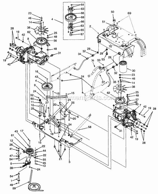 Hydraulic Drive, Lines & Filter Mfg. 4-20-98 Diagram and Parts List for Z54 53AC385K100 Cub Cadet Lawn Mower